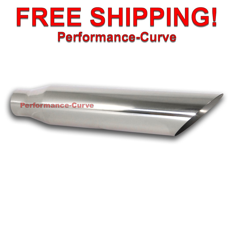 Polished Stainless Steel Exhaust Tip Angle Cut 2.25" Inlet - 3.5" Out - 18" Long