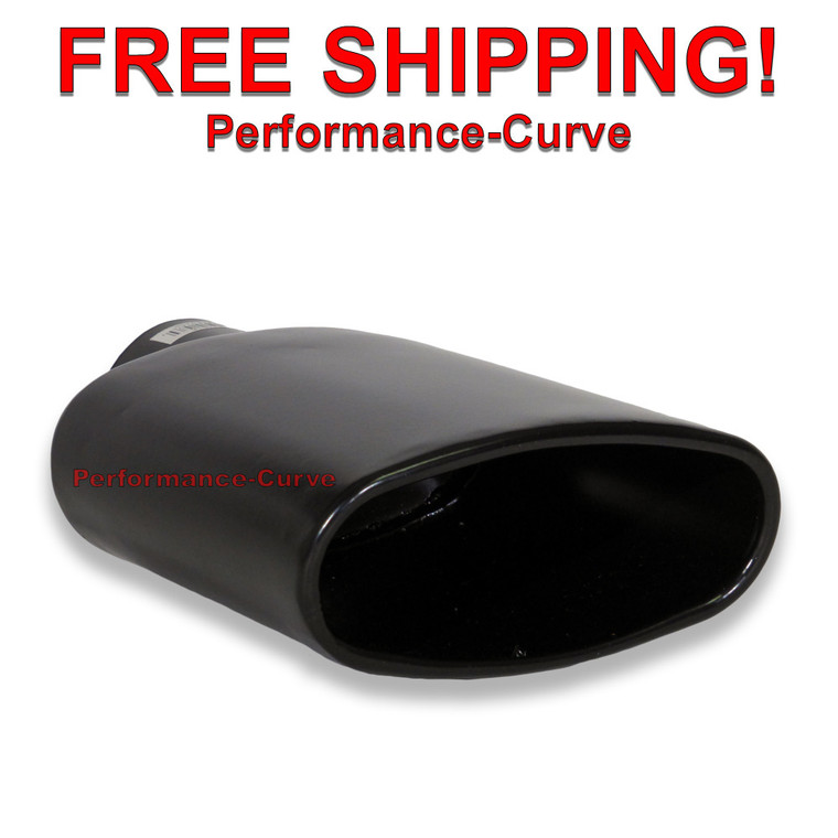 Black Powder Coated Exhaust Tip Rolled Oval Slant - 2.25" in - 6" x 2.5"