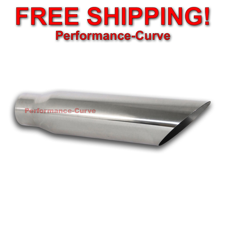 Stainless Steel Polished Exhaust Tip Angle Cut 3" Inlet - 4" Outlet - 18" Long