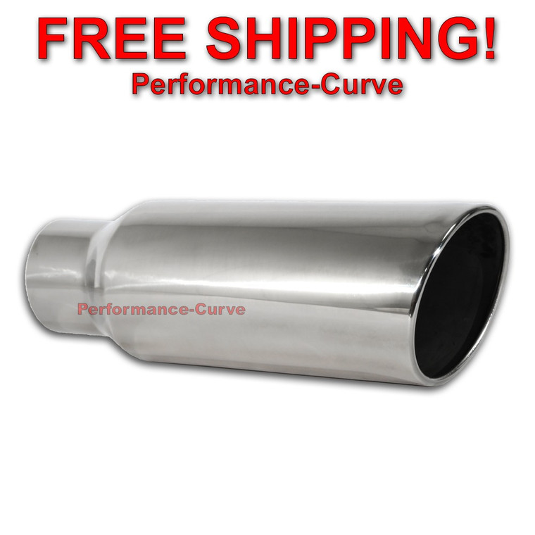 Stainless Steel Exhaust Tip Rolled Angle Cut - 3.5" Inlet - 5" Outlet - 15" Long
