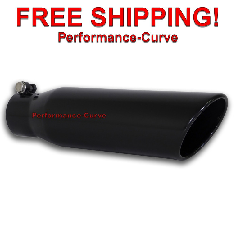 Black Stainless Steel Exhaust Tip Angle Cut - 3" Inlet - 4" Outlet - 15" Long
