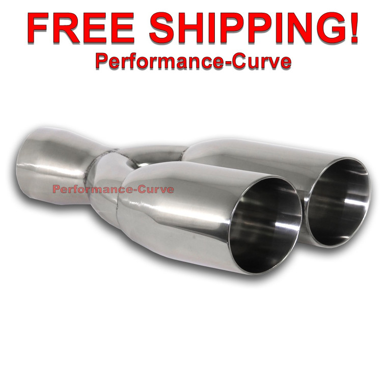 Polished Stainless Steel Exhaust Tip - 3" In - Dual Angled 3" Out - 13" Long