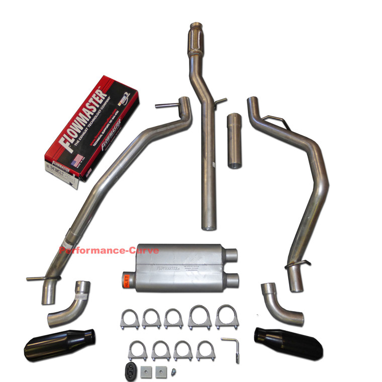 14-19 Chevrolet Silverado GMC Sierra Dual Exhaust Kit w/ Flowmaster 50 DeltaFlow - Side Exit Black Tips