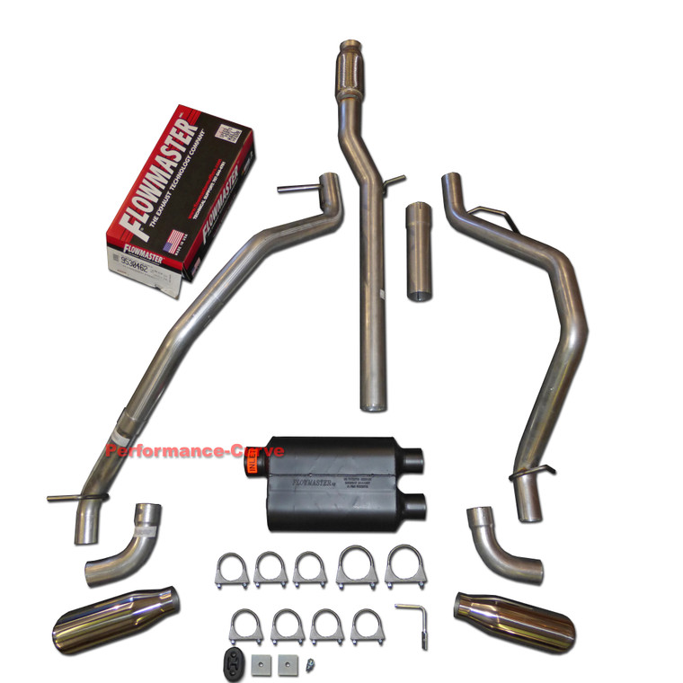 14-19 Chevrolet Silverado GMC Sierra Dual Exhaust Kit w/ Flowmaster Super 40 - Side Exit Polished Tips