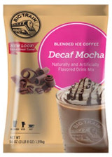 Big Train Decaf Mocha Blended Ice Coffee Frappe Mix is a sweet and chocolaty beverage that delivers great taste without the caffeine. This Big Train beverage mix mix uses the highest-quality ingredients that when blended together, create a delicious mocha treat. Try it on its own, or get creative and customize with add-ins like a dollop of whipped cream, chocolate shavings, or your favorite syrup flavor. All you need is water, ice and a blender! Serve hot, iced, or blended.