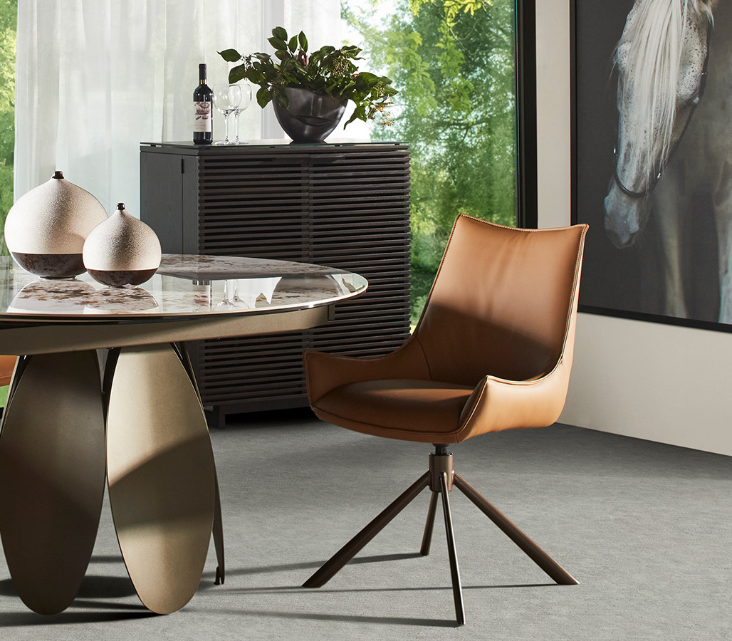 Imola Swivel Leather Dining Chair-Tan - Kasala