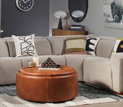 Braeburn Faux Leather Storage Ottoman-Tawny