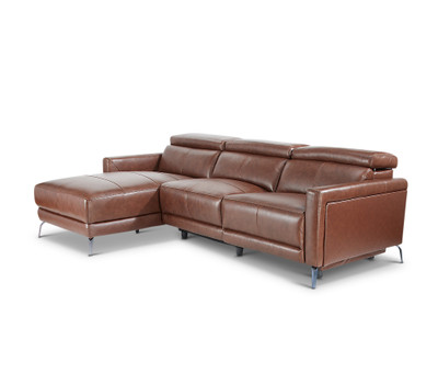 Lucas Leather Power Recline Sectional-Brown