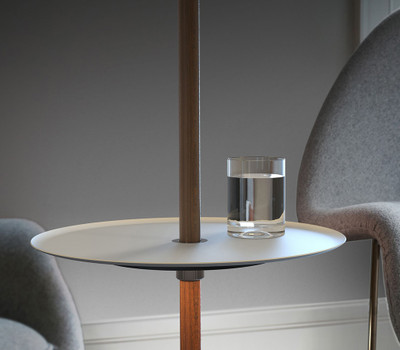 Nivel LED Pedestal Floor Lamp-White/Walnut