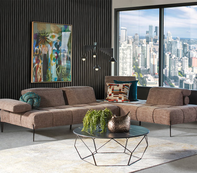 Calia Italia Skyline Fabric Sectional-Taupe - Kasala