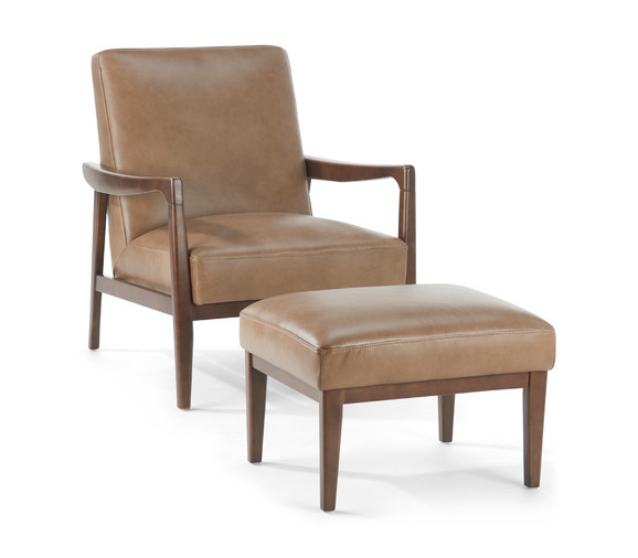 Emilia Leather Chair & Ottoman Set-Mushroom