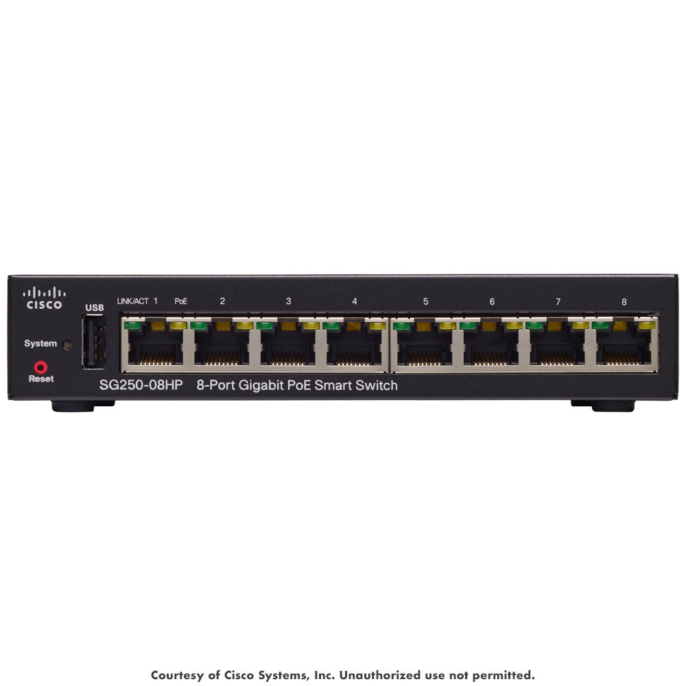 Cisco SG250-08HP 8-Port PoE+ 45W Gbit Smart Network Switch