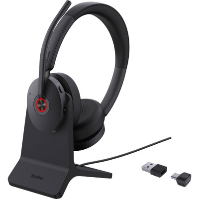 Yealink BH74 Teams Bluetooth Headset on Charging Stand with Adapters