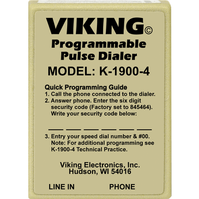 Viking K-1900-4 Programmable Hot-Line Pulse Dialer Viking K-1900-4 Programmable Hot-Line Pulse Dialer