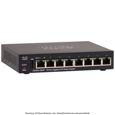 Cisco SG250-08HP 8-Port PoE+ 45W Gbit Smart Switch Cisco SG250-08HP 8-Port PoE+ 45W Gbit Smart Switch