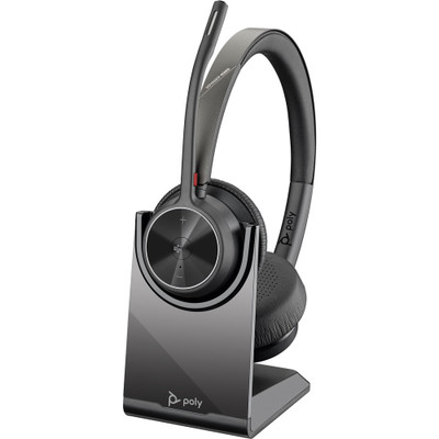 Poly Voyager 4320 UC Microsoft Teams Bluetooth Headset on Charge Stand Poly Voyager 4320 UC Microsoft Teams Bluetooth Headset on Charge Stand