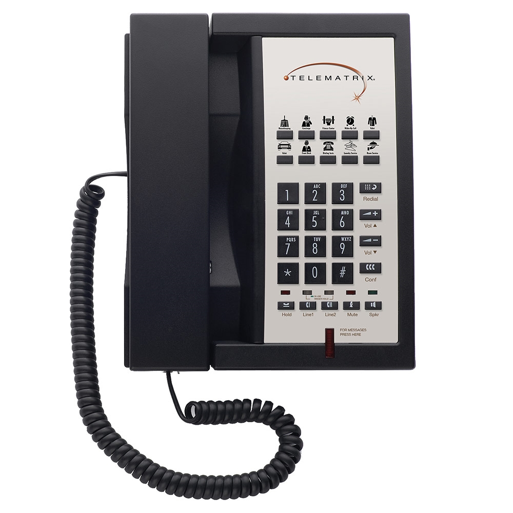 TeleMatrix 3302MWD Black 2-Line Hotel Phone - IP Phone Warehouse
