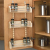 Adjustable Door Mount Spice Rack w/3 Bins for 18" Wall Cabinet Natural Wood Maple