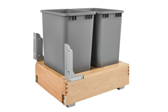 Double 50 Qt. Rev-A-Motion Bottom Mount Wood Pullout Waste Containers Double 50 Qt. Rev-A-Motion Bottom Mount Wood Pullout Waste Containers
