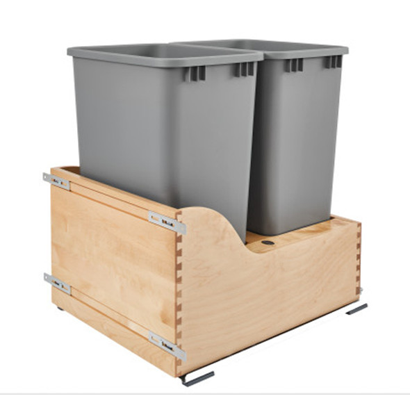 Double 50 Quart w/Blumotion Wood Waste Container White Wood/Polymer Double 50 Quart w/Blumotion Wood Waste Container White Wood/Polymer