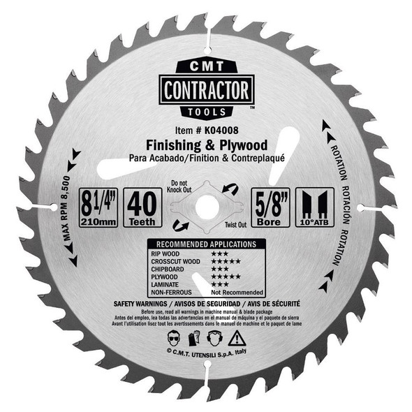 ITK Contractor Finishing Saw Blade, 8-8-1/4 x 40 Teeth, 10° ATB with 5/8-Inch<> bore
