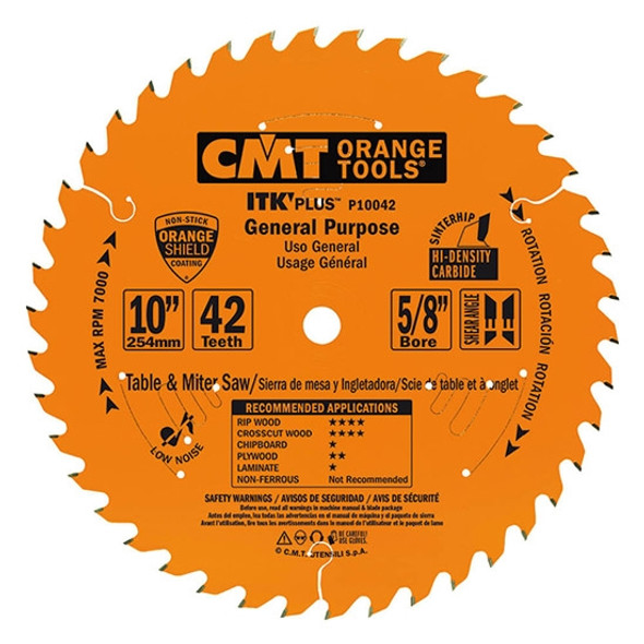 ITK Plus General Purpose Saw Blade, 10 x 42 Teeth, 10° ATB+Shear with 5/8-Inch bore