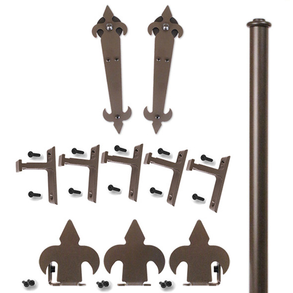 QG Rolling Door Non-hammered Fleur-de-Lis Hardware Kit, w/Long Brackets, Bronze QG Rolling Door Non-hammered Fleur-de-Lis Hardware Kit, w/Long Brackets, Bronze