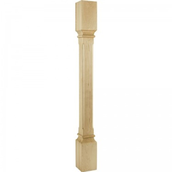 Fluted Corner Modern Wood Post 3-1/2" Square x 35-1/2", Hard Maple