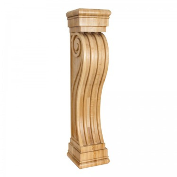 Fluted Wood Fireplace / Mantel Corbel 8" x 8" x 36", Rubberwood
