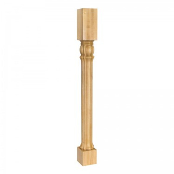 Art Nouveau Post with Columnar Design 3-1/2" x 3-1/2" x 35-1/2", Rubberwood