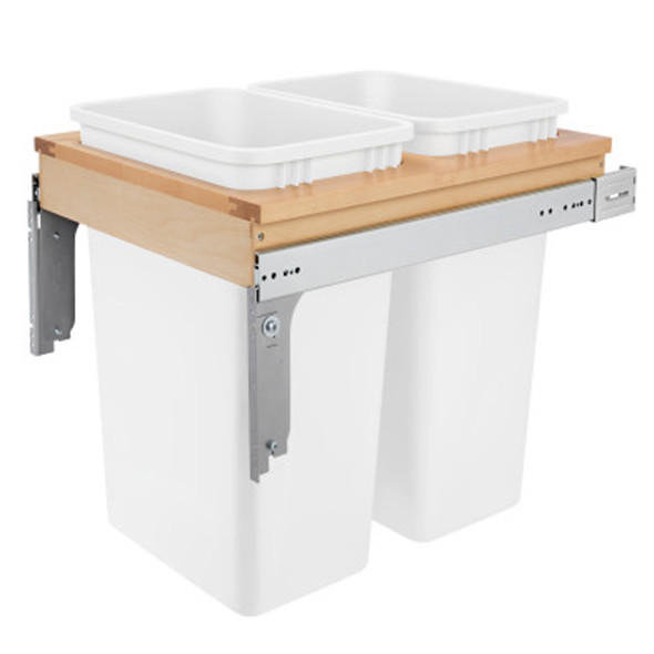 Wood Top Mount Pullout Double Waste Container For Full-Height Cabinets Wood Top Mount Pullout Double Waste Container For Full-Height Cabinets