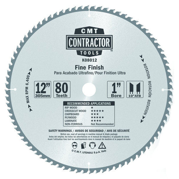 ITK Contractor Finishing Saw Blade, 12 X 80 Teeth, 10° ATB with 1-Inch Bore ITK Contractor Finishing Saw Blade, 12 X 80 Teeth, 10° ATB with 1-Inch Bore
