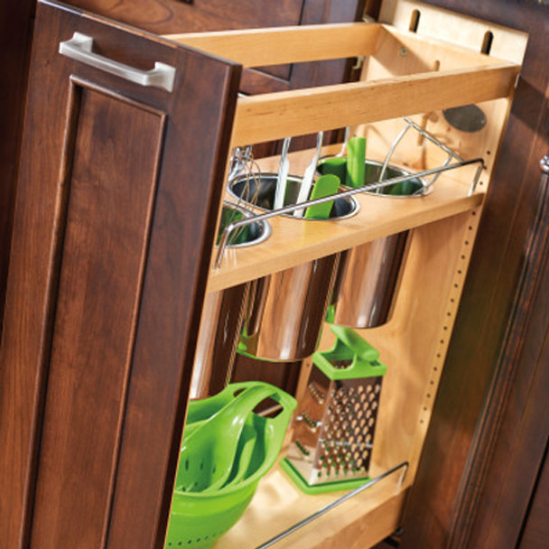 8" Utensil Bin Base Organizer, Natural Maple and Stainless