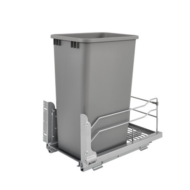 Undermount Waste Container, Single 50 Qt, Metallic Silver