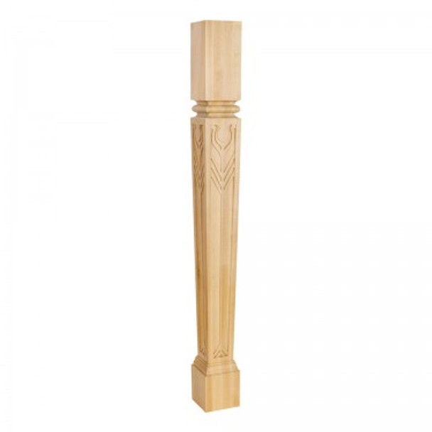 Art Nouveau Post with Feather Design 3-1/2" x 3-1/2" x 35-1/2", Rubberwood Art Nouveau Post with Feather Design 3-1/2" x 3-1/2" x 35-1/2", Rubberwood