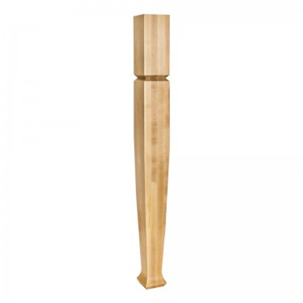 Square Post with "V" Groove, Tapers to the Base with Flared Foot 3-1/2" x 3-1/2" x 35-1/2", Rubberwood