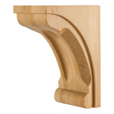 Modern Corbel with Scooped Center and Edges 5" x 7" x 10", Rubberwood