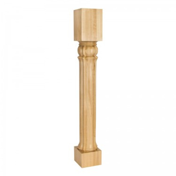 Art Nouveau Island Post with Columnar Design 5" x 5" x 35-1/2", Rubberwood