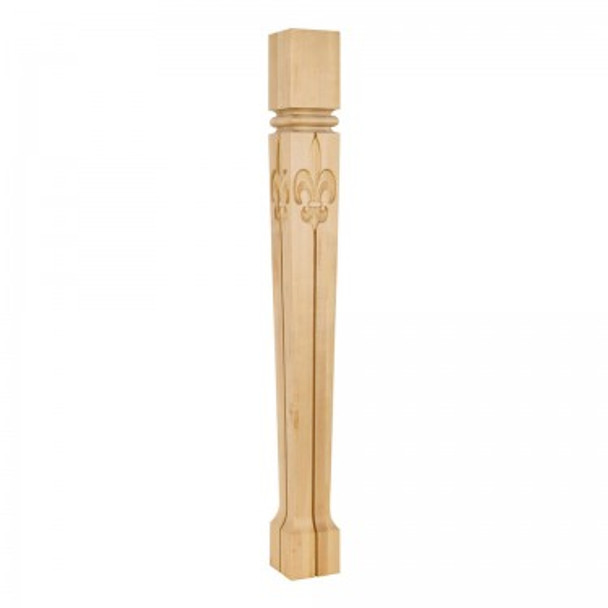 Fleur-de-Lis Post with Bull Nose and vertical groove 3-1/2" Square x 35-1/2", Rubberwood
