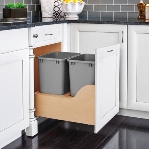 Double 35 Quart w/Blumotion Wood Waste Container White Wood/Polymer
