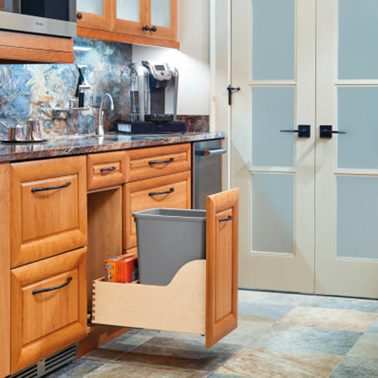 Single Soft-Close Reduced Depth Waste Container Pullout w/ Tandem Heavy-Duty Slides