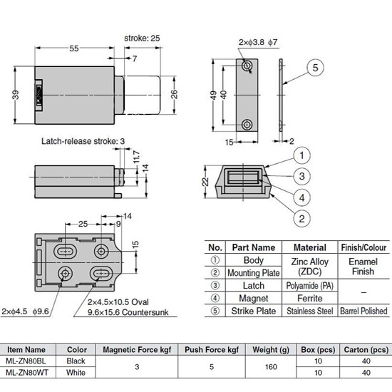 Push-to-Open Door Latch, Black