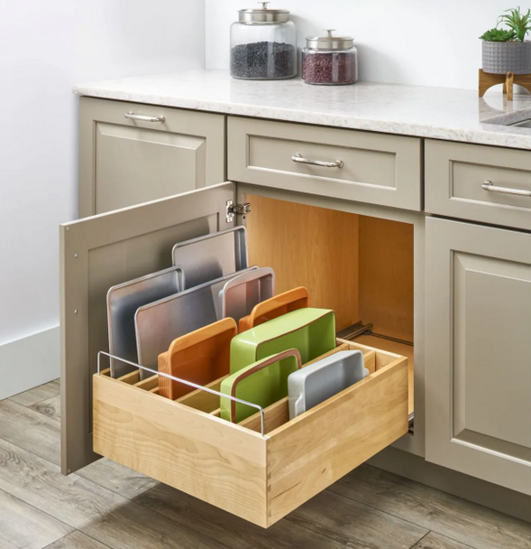 Natural Maple 22-1/4" Deep Casserole Dish Organizer w/ 3/4" Full-Extension Blum MOVENTO Soft-Close