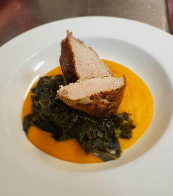 RECIPE: CHEF RYAN'S SOUS VIDE BROWN SUGAR PORK TENDERLOIN WITH BRAISED COLLARD GREENS AND BUTTERNUT SQUASH PUREE