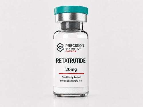 Retatrutide 20mg Canada LY3437943 research peptide vial from Precision Synthetics Canada