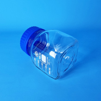 Moonetto 6-Pack Pyrex 500mL Lab Bottles - Wide Mouth Graduated Glass Media Storage With Blue Screw Caps