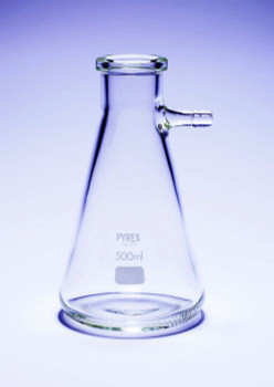 PYREX Buchner Filter Flask with Glass Nozzle, 500ml (With Rubber Stopper) 