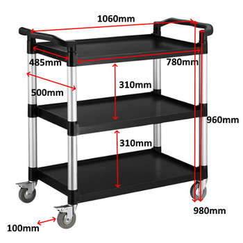 Lab Trolley, 3 Fixed Position Shelves, 150kg Max (Large Shelves)