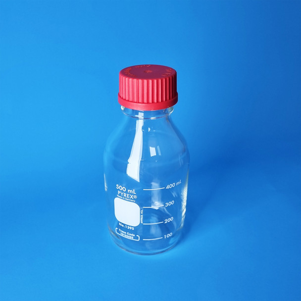 PYREX® Heatproof Glass Media Bottle, GL45 Red High Temperature Screw Cap