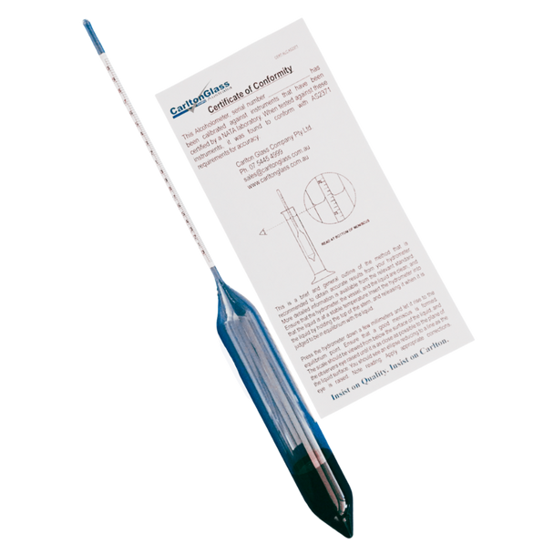 Alcoholometer 50-60 x 0.1%, vol ± 0.2%, 335mm long @ 20°C